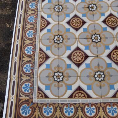 Large, 34m2, antique French ceramic floor, early 20th century