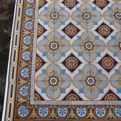 Large, 34m2, antique French ceramic floor, early 20th century