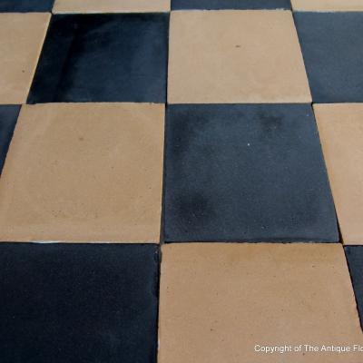 31m2 antique French Damier ceramic tiles - wheat and black