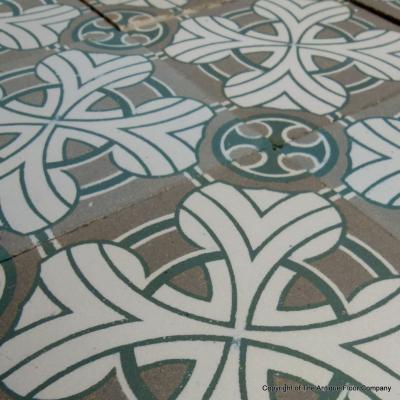 Large 20.5m2/220 sq ft period ceramic floor in grey and green