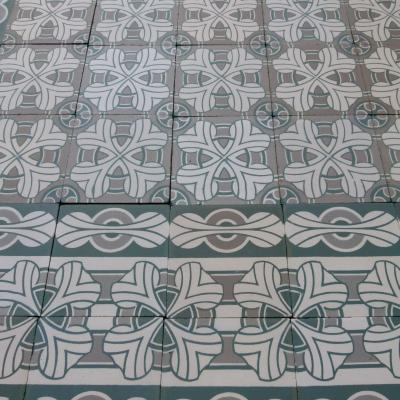 Large 20.5m2/220 sq ft period ceramic floor in grey and green