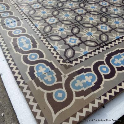 6.5m2 antique ceramic floor tiles in cool tones pre-1912