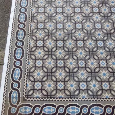 6.5m2 antique ceramic floor tiles in cool tones pre-1912