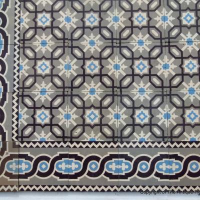 6.5m2 antique ceramic floor tiles in cool tones pre-1912