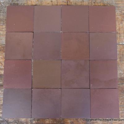 16 antique French ceramic tiles in aubergine