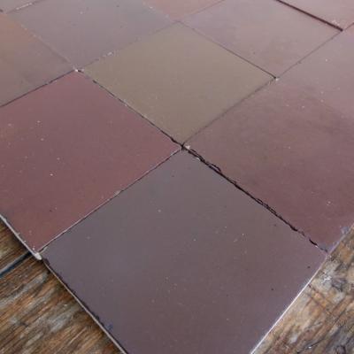 16 antique French ceramic tiles in aubergine