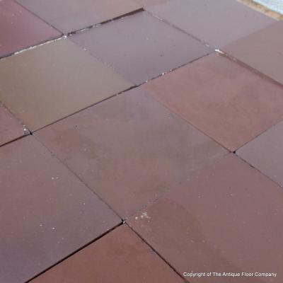 16 antique French ceramic tiles in aubergine