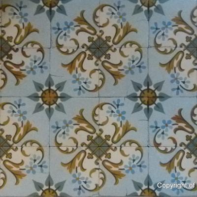 French floral themed ceramic encaustic tiles with original borders