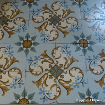 French floral themed ceramic encaustic tiles with original borders