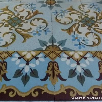 French floral themed ceramic encaustic tiles with original borders