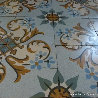 French floral themed ceramic encaustic tiles with original borders