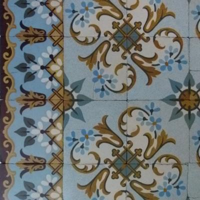 French floral themed ceramic encaustic tiles with original borders