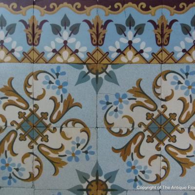 French floral themed ceramic encaustic tiles with original borders