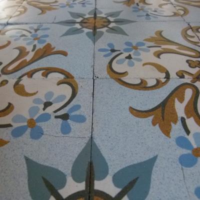 French floral themed ceramic encaustic tiles with original borders