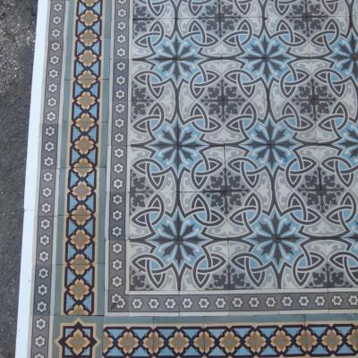 Large c.23 m2, antique Boch Freres ceramic floor with triple borders