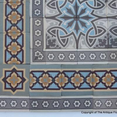 Large c.23 m2, antique Boch Freres ceramic floor with triple borders