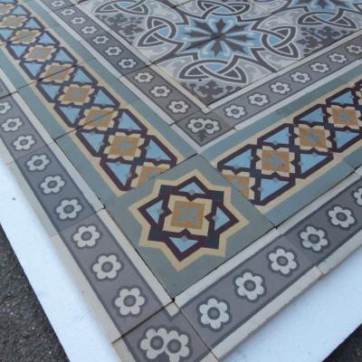 Large c.23 m2, antique Boch Freres ceramic floor with triple borders