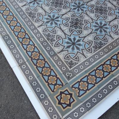 Large c.23 m2, antique Boch Freres ceramic floor with triple borders