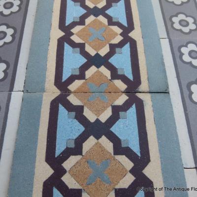 Large c.23 m2, antique Boch Freres ceramic floor with triple borders