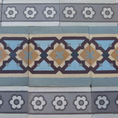 Large c.23 m2, antique Boch Freres ceramic floor with triple borders