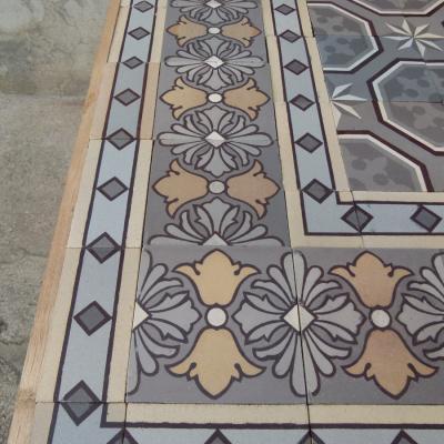 A small c.4.2m2+ / 45.2 sq ft Boch Freres ceramic floor c.1900 