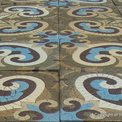 Large 26.6m2 / 286 sq ft. antique Boch Freres Maubege ceramic floor 