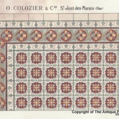 15.25m2 handmade Octave Colozier floral themed ceramic floor - c.1913
