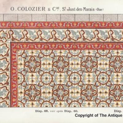 15.25m2 handmade Octave Colozier floral themed ceramic floor - c.1913