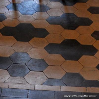 15m2+ / 160 sq ft of antique ceramic black and cream hexagon tiles c.1915-1920