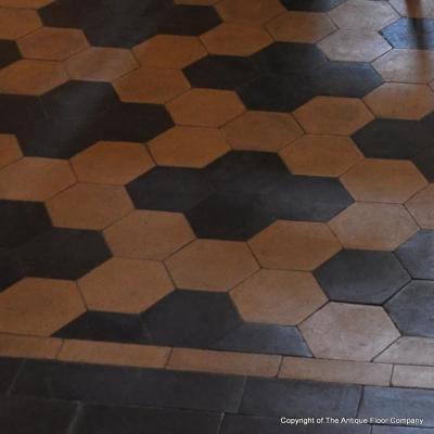 15m2+ / 160 sq ft of antique ceramic black and cream hexagon tiles c.1915-1920